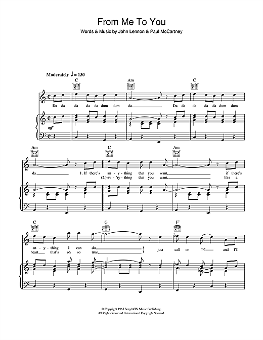 Preview The Beatles From Me To You Rock sheet music, notes and chords for Piano, Vocal & Guitar (Right-Hand Melody), SKU: 13655 sheet music, piano notes, chords, guitar tabs, score, transpose, transcribe, how to play, guide, download, learn, tutorial, progression, song, artist, awards, billboard, mtv, vh1, tour, single, album, release