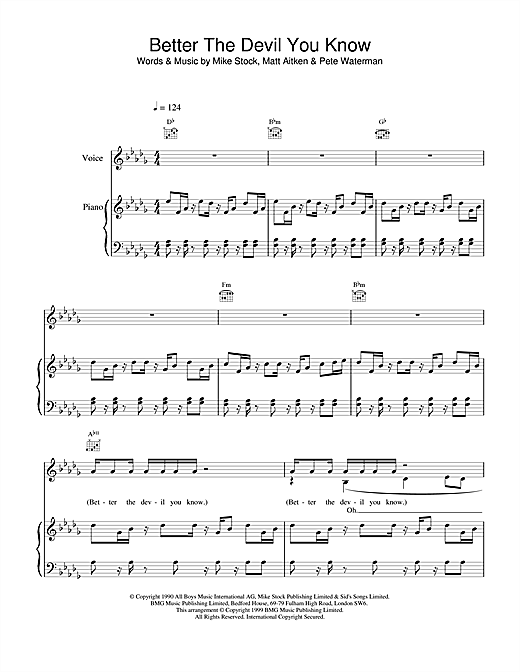 Preview Steps Better The Devil You Know Pop sheet music, notes and chords for Piano, Vocal & Guitar, SKU: 13904 sheet music, piano notes, chords, guitar tabs, score, transpose, transcribe, how to play, guide, download, learn, tutorial, progression, song, artist, awards, billboard, mtv, vh1, tour, single, album, release