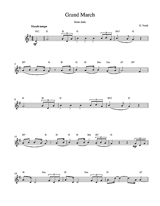 Preview Giuseppe Verdi Grand March (from Aida) Classical sheet music, notes and chords for Melody Line & Chords, SKU: 13921 sheet music, piano notes, chords, guitar tabs, score, transpose, transcribe, how to play, guide, download, learn, tutorial, progression, song, artist, awards, billboard, mtv, vh1, tour, single, album, release