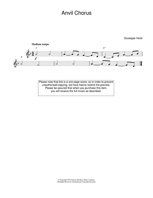 Preview Giuseppe Verdi Anvil Chorus (from Il Trovatore) Classical sheet music, notes and chords for Melody Line & Chords, SKU: 13945 sheet music, piano notes, chords, guitar tabs, score, transpose, transcribe, how to play, guide, download, learn, tutorial, progression, song, artist, awards, billboard, mtv, vh1, tour, single, album, release
