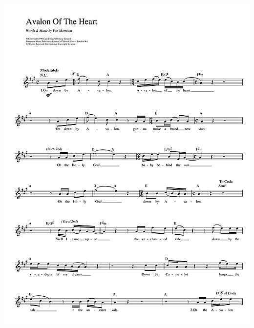Preview Van Morrison Avalon of The Heart Pop sheet music, notes and chords for Melody Line, Lyrics & Chords, SKU: 13955 sheet music, piano notes, chords, guitar tabs, score, transpose, transcribe, how to play, guide, download, learn, tutorial, progression, song, artist, awards, billboard, mtv, vh1, tour, single, album, release