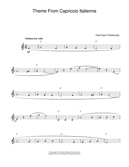 Preview Pyotr Ilyich Tchaikovsky Capriccio Italienne Classical sheet music, notes and chords for Melody Line & Chords, SKU: 13979 sheet music, piano notes, chords, guitar tabs, score, transpose, transcribe, how to play, guide, download, learn, tutorial, progression, song, artist, awards, billboard, mtv, vh1, tour, single, album, release