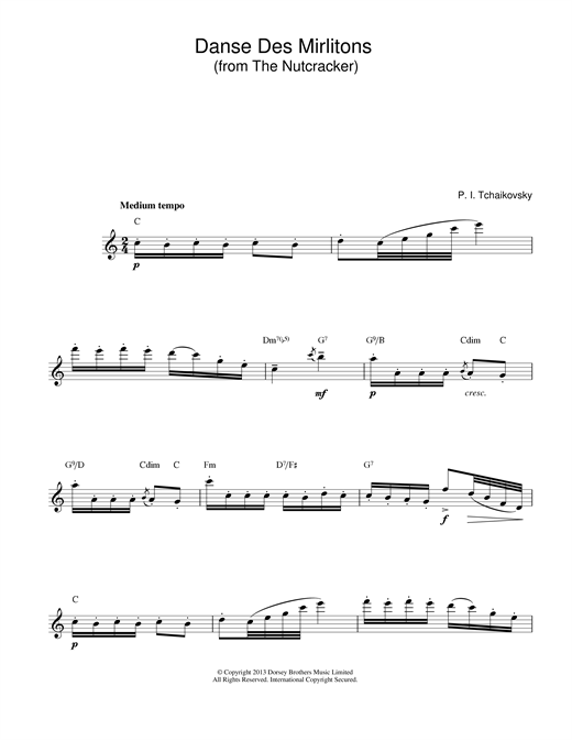 Preview Pyotr Ilyich Tchaikovsky Danse Des Mirlitons (from The Nutcracker) Classical sheet music, notes and chords for Melody Line & Chords, SKU: 14016 sheet music, piano notes, chords, guitar tabs, score, transpose, transcribe, how to play, guide, download, learn, tutorial, progression, song, artist, awards, billboard, mtv, vh1, tour, single, album, release