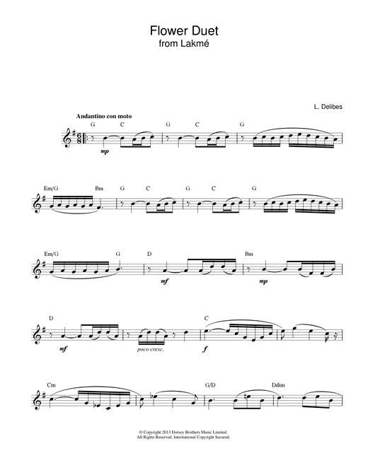 Preview Leo Delibes Flower Duet (from Lakme) Classical sheet music, notes and chords for Melody Line & Chords, SKU: 14019 sheet music, piano notes, chords, guitar tabs, score, transpose, transcribe, how to play, guide, download, learn, tutorial, progression, song, artist, awards, billboard, mtv, vh1, tour, single, album, release