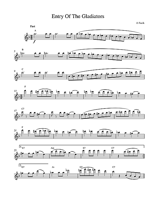 Preview Julius Fucik Entry Of The Gladiators Classical sheet music, notes and chords for Melody Line & Chords, SKU: 14033 sheet music, piano notes, chords, guitar tabs, score, transpose, transcribe, how to play, guide, download, learn, tutorial, progression, song, artist, awards, billboard, mtv, vh1, tour, single, album, release