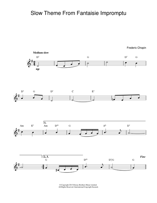 Preview Frederic Chopin Slow Theme from Fantaisie Impromptu Classical sheet music, notes and chords for Melody Line & Chords, SKU: 14037 sheet music, piano notes, chords, guitar tabs, score, transpose, transcribe, how to play, guide, download, learn, tutorial, progression, song, artist, awards, billboard, mtv, vh1, tour, single, album, release