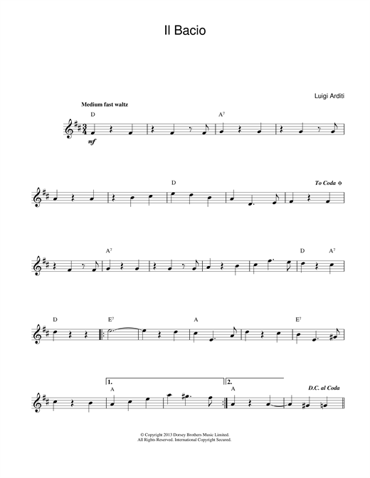Preview Luigi Arditi Il Bacio (The Kiss) Classical sheet music, notes and chords for Melody Line & Chords, SKU: 14062 sheet music, piano notes, chords, guitar tabs, score, transpose, transcribe, how to play, guide, download, learn, tutorial, progression, song, artist, awards, billboard, mtv, vh1, tour, single, album, release