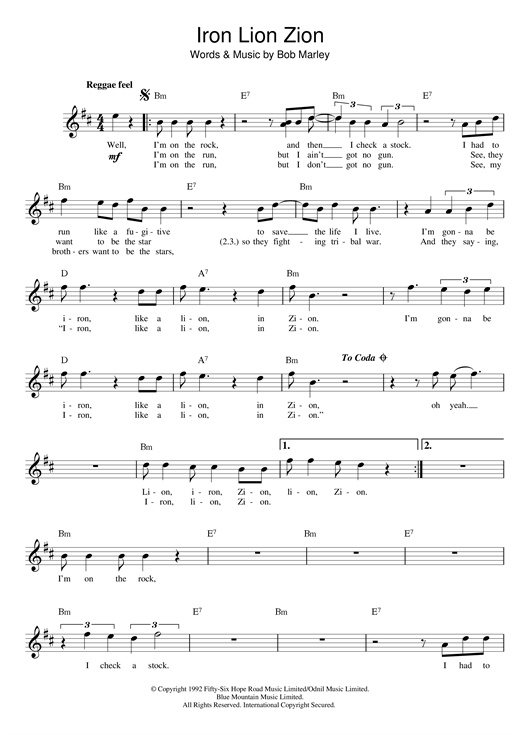 Preview Bob Marley Iron Lion Zion Rock sheet music, notes and chords for Melody Line, Lyrics & Chords, SKU: 14068 sheet music, piano notes, chords, guitar tabs, score, transpose, transcribe, how to play, guide, download, learn, tutorial, progression, song, artist, awards, billboard, mtv, vh1, tour, single, album, release