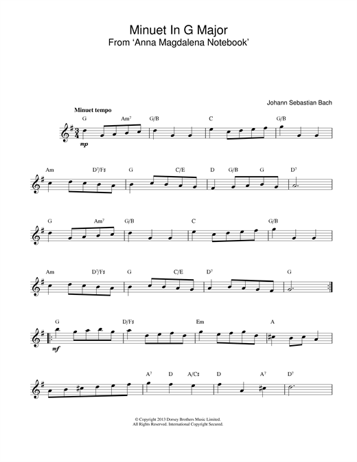 Preview Johann Sebastian Bach Minuet In G Classical sheet music, notes and chords for Melody Line & Chords, SKU: 14079 sheet music, piano notes, chords, guitar tabs, score, transpose, transcribe, how to play, guide, download, learn, tutorial, progression, song, artist, awards, billboard, mtv, vh1, tour, single, album, release