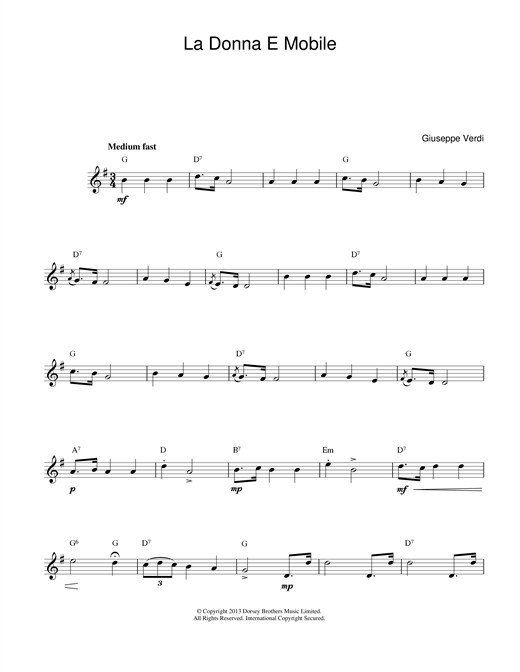 Preview Giuseppe Verdi La Donna E Mobile (from Rigoletto) Classical sheet music, notes and chords for Melody Line & Chords, SKU: 14084 sheet music, piano notes, chords, guitar tabs, score, transpose, transcribe, how to play, guide, download, learn, tutorial, progression, song, artist, awards, billboard, mtv, vh1, tour, single, album, release