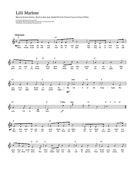 Preview Marlene Dietrich Lilli Marlene Classics sheet music, notes and chords for Melody Line, Lyrics & Chords, SKU: 14093 sheet music, piano notes, chords, guitar tabs, score, transpose, transcribe, how to play, guide, download, learn, tutorial, progression, song, artist, awards, billboard, mtv, vh1, tour, single, album, release