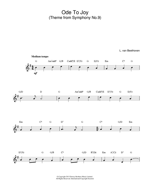 Preview Ludwig van Beethoven Ode To Joy from Symphony No. 9, Fourth Movement Classical sheet music, notes and chords for Melody Line & Chords, SKU: 14129 sheet music, piano notes, chords, guitar tabs, score, transpose, transcribe, how to play, guide, download, learn, tutorial, progression, song, artist, awards, billboard, mtv, vh1, tour, single, album, release