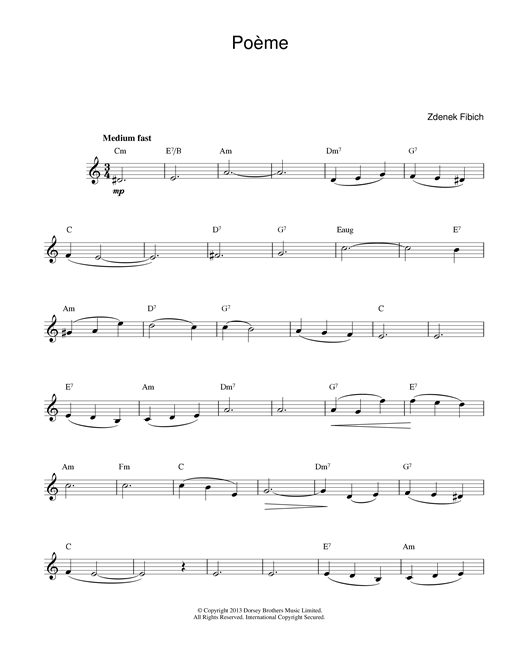 Preview Zdenek Fibich Poeme Classical sheet music, notes and chords for Melody Line & Chords, SKU: 14141 sheet music, piano notes, chords, guitar tabs, score, transpose, transcribe, how to play, guide, download, learn, tutorial, progression, song, artist, awards, billboard, mtv, vh1, tour, single, album, release