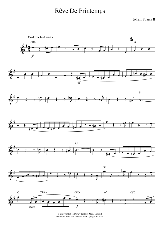 Preview Johann Strauss II Rêve De Printemps Post-1900 sheet music, notes and chords for Melody Line & Chords, SKU: 14148 sheet music, piano notes, chords, guitar tabs, score, transpose, transcribe, how to play, guide, download, learn, tutorial, progression, song, artist, awards, billboard, mtv, vh1, tour, single, album, release