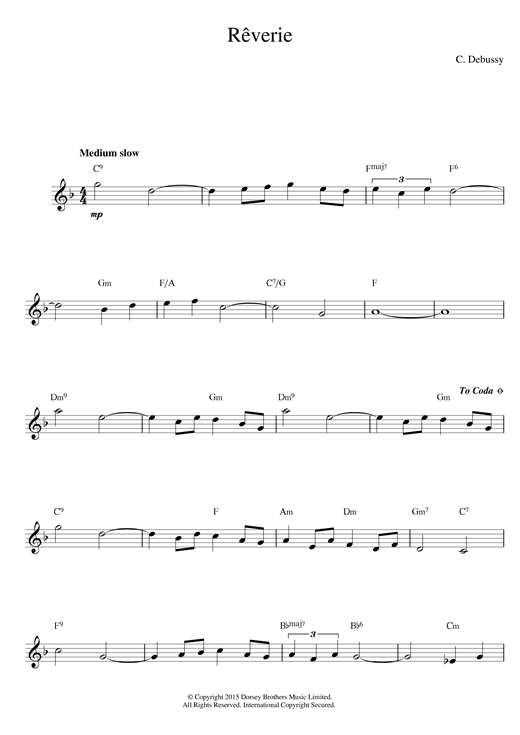 Preview Claude Debussy Reverie Post-1900 sheet music, notes and chords for Melody Line & Chords, SKU: 14149 sheet music, piano notes, chords, guitar tabs, score, transpose, transcribe, how to play, guide, download, learn, tutorial, progression, song, artist, awards, billboard, mtv, vh1, tour, single, album, release