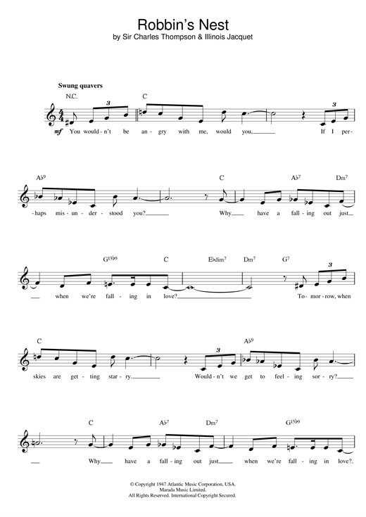 Preview Illinois Jacquet Robbin's Nest Soul sheet music, notes and chords for Melody Line & Chords, SKU: 14150 sheet music, piano notes, chords, guitar tabs, score, transpose, transcribe, how to play, guide, download, learn, tutorial, progression, song, artist, awards, billboard, mtv, vh1, tour, single, album, release