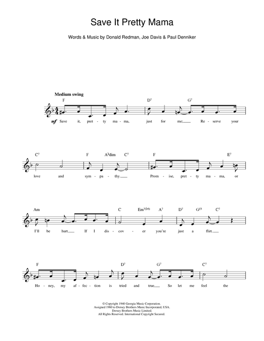 Preview Louis Armstrong Save It Pretty Mama Jazz sheet music, notes and chords for Melody Line, Lyrics & Chords, SKU: 14157 sheet music, piano notes, chords, guitar tabs, score, transpose, transcribe, how to play, guide, download, learn, tutorial, progression, song, artist, awards, billboard, mtv, vh1, tour, single, album, release