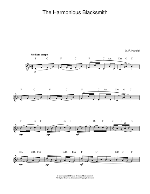 Preview George Frideric Handel The Harmonious Blacksmith Classical sheet music, notes and chords for Melody Line & Chords, SKU: 14186 sheet music, piano notes, chords, guitar tabs, score, transpose, transcribe, how to play, guide, download, learn, tutorial, progression, song, artist, awards, billboard, mtv, vh1, tour, single, album, release