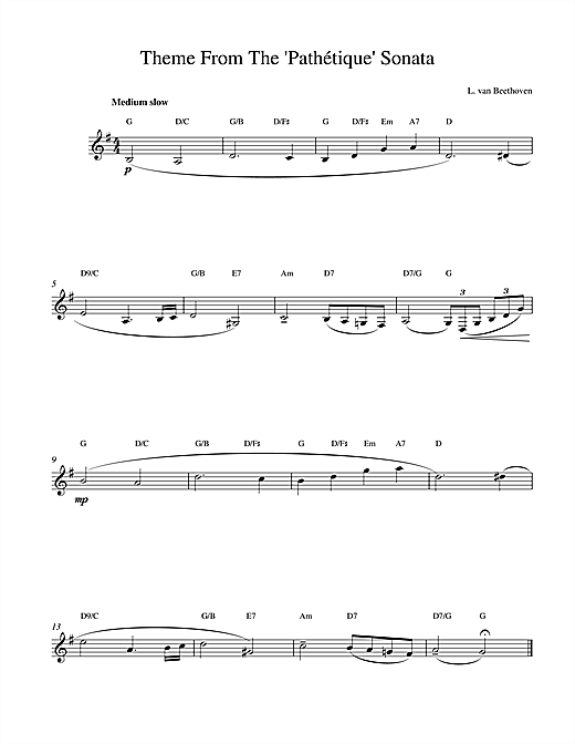 Preview Ludwig van Beethoven Theme From Pathetique Sonata Classical sheet music, notes and chords for Melody Line & Chords, SKU: 14190 sheet music, piano notes, chords, guitar tabs, score, transpose, transcribe, how to play, guide, download, learn, tutorial, progression, song, artist, awards, billboard, mtv, vh1, tour, single, album, release