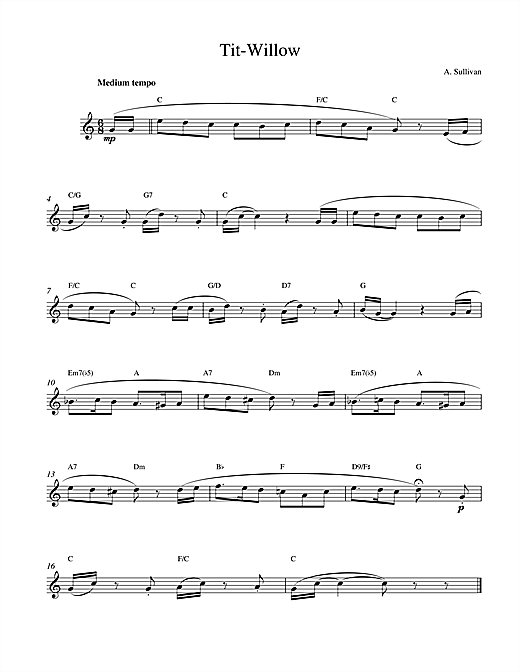 Preview Arthur Seymour Sullivan Tit Willow Classical sheet music, notes and chords for Melody Line & Chords, SKU: 14198 sheet music, piano notes, chords, guitar tabs, score, transpose, transcribe, how to play, guide, download, learn, tutorial, progression, song, artist, awards, billboard, mtv, vh1, tour, single, album, release