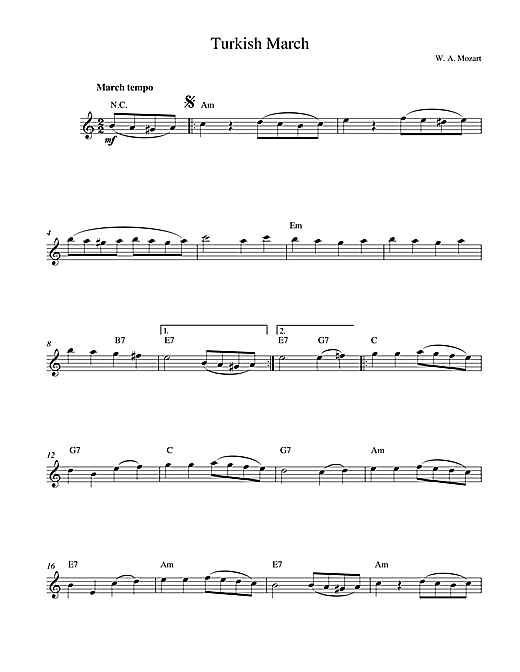 Preview Wolfgang Amadeus Mozart Turkish March Classical sheet music, notes and chords for Melody Line & Chords, SKU: 14205 sheet music, piano notes, chords, guitar tabs, score, transpose, transcribe, how to play, guide, download, learn, tutorial, progression, song, artist, awards, billboard, mtv, vh1, tour, single, album, release
