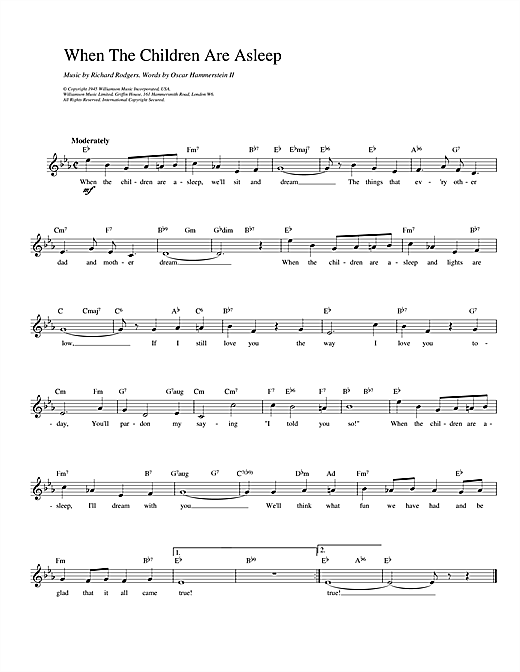Preview Rodgers & Hammerstein When The Children Are Asleep (from Carousel) Musicals sheet music, notes and chords for Melody Line, Lyrics & Chords, SKU: 14225 sheet music, piano notes, chords, guitar tabs, score, transpose, transcribe, how to play, guide, download, learn, tutorial, progression, song, artist, awards, billboard, mtv, vh1, tour, single, album, release