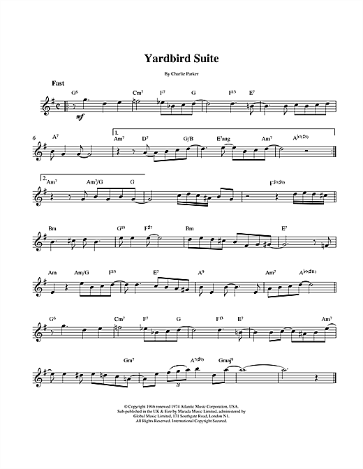 Preview Charlie Parker Yardbird Suite Jazz sheet music, notes and chords for Melody Line & Chords, SKU: 14245 sheet music, piano notes, chords, guitar tabs, score, transpose, transcribe, how to play, guide, download, learn, tutorial, progression, song, artist, awards, billboard, mtv, vh1, tour, single, album, release