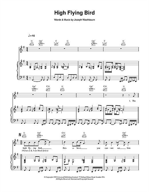 Preview Toploader High Flying Bird Rock sheet music, notes and chords for Piano, Vocal & Guitar, SKU: 14429 sheet music, piano notes, chords, guitar tabs, score, transpose, transcribe, how to play, guide, download, learn, tutorial, progression, song, artist, awards, billboard, mtv, vh1, tour, single, album, release