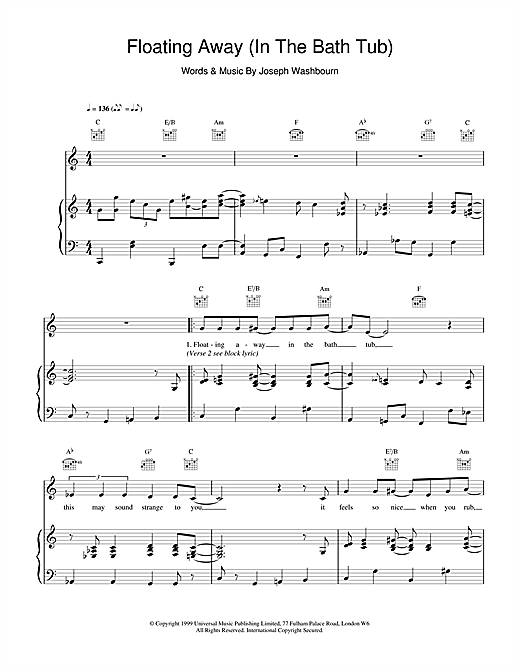 Preview Toploader Floating Away Rock sheet music, notes and chords for Piano, Vocal & Guitar, SKU: 14431 sheet music, piano notes, chords, guitar tabs, score, transpose, transcribe, how to play, guide, download, learn, tutorial, progression, song, artist, awards, billboard, mtv, vh1, tour, single, album, release