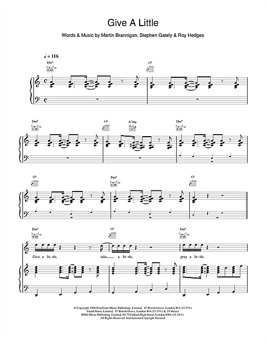 Preview Boyzone Give A Little Pop sheet music, notes and chords for Piano, Vocal & Guitar (Right-Hand Melody), SKU: 14468 sheet music, piano notes, chords, guitar tabs, score, transpose, transcribe, how to play, guide, download, learn, tutorial, progression, song, artist, awards, billboard, mtv, vh1, tour, single, album, release
