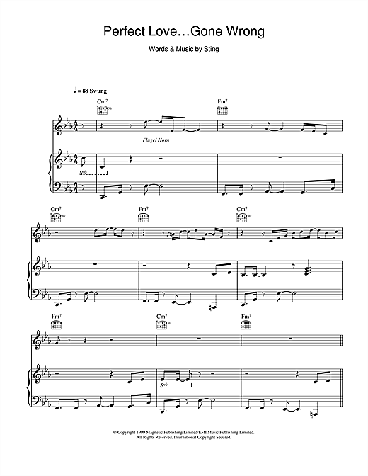 Preview Sting Perfect Love Gone Wrong Rock sheet music, notes and chords for Piano, Vocal & Guitar, SKU: 14475 sheet music, piano notes, chords, guitar tabs, score, transpose, transcribe, how to play, guide, download, learn, tutorial, progression, song, artist, awards, billboard, mtv, vh1, tour, single, album, release
