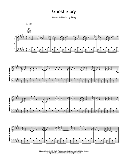 Preview Sting Ghost Story Rock sheet music, notes and chords for Piano, Vocal & Guitar, SKU: 14478 sheet music, piano notes, chords, guitar tabs, score, transpose, transcribe, how to play, guide, download, learn, tutorial, progression, song, artist, awards, billboard, mtv, vh1, tour, single, album, release