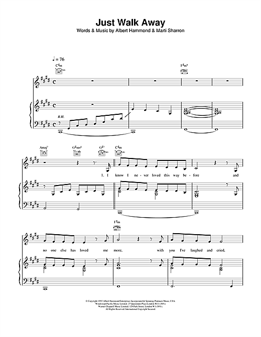 Preview Celine Dion Just Walk Away Pop sheet music, notes and chords for Piano, Vocal & Guitar (Right-Hand Melody), SKU: 14514 sheet music, piano notes, chords, guitar tabs, score, transpose, transcribe, how to play, guide, download, learn, tutorial, progression, song, artist, awards, billboard, mtv, vh1, tour, single, album, release
