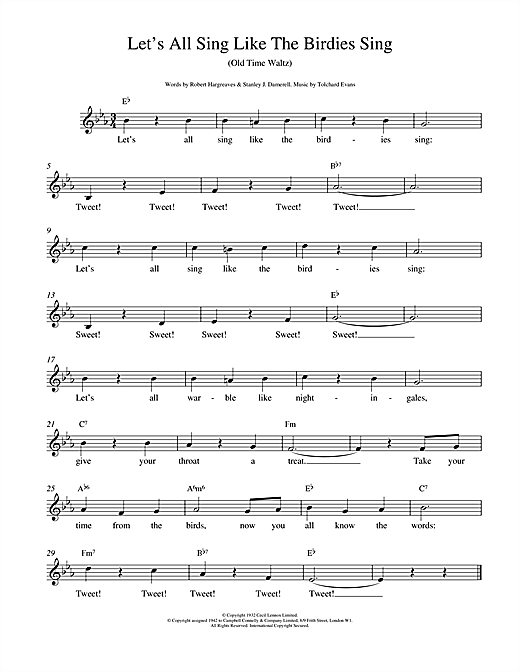 Preview Tolchard Evans Let's All Sing Like The Birdies Sing Classics sheet music, notes and chords for Melody Line, Lyrics & Chords, SKU: 14515 sheet music, piano notes, chords, guitar tabs, score, transpose, transcribe, how to play, guide, download, learn, tutorial, progression, song, artist, awards, billboard, mtv, vh1, tour, single, album, release