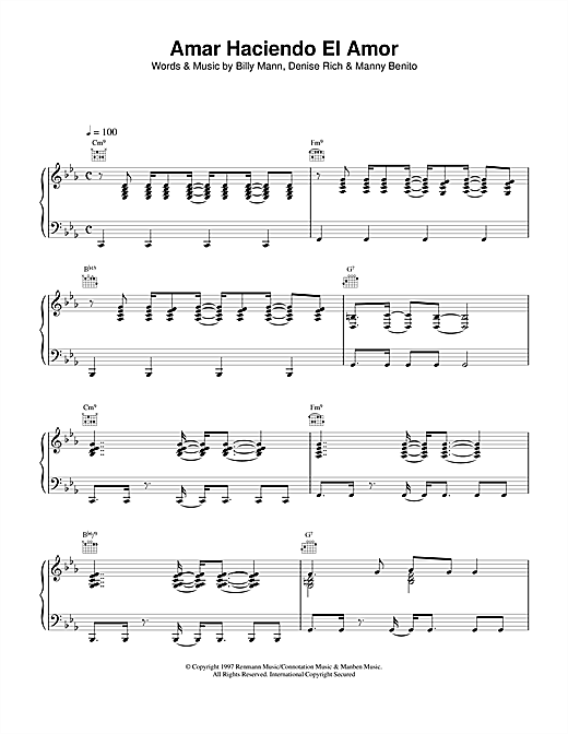 Preview Celine Dion Amar Haciendo El Amor Pop sheet music, notes and chords for Piano, Vocal & Guitar (Right-Hand Melody), SKU: 14553 sheet music, piano notes, chords, guitar tabs, score, transpose, transcribe, how to play, guide, download, learn, tutorial, progression, song, artist, awards, billboard, mtv, vh1, tour, single, album, release