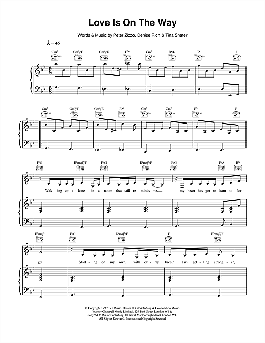 Preview Celine Dion Love Is On The Way Pop sheet music, notes and chords for Piano, Vocal & Guitar (Right-Hand Melody), SKU: 14562 sheet music, piano notes, chords, guitar tabs, score, transpose, transcribe, how to play, guide, download, learn, tutorial, progression, song, artist, awards, billboard, mtv, vh1, tour, single, album, release