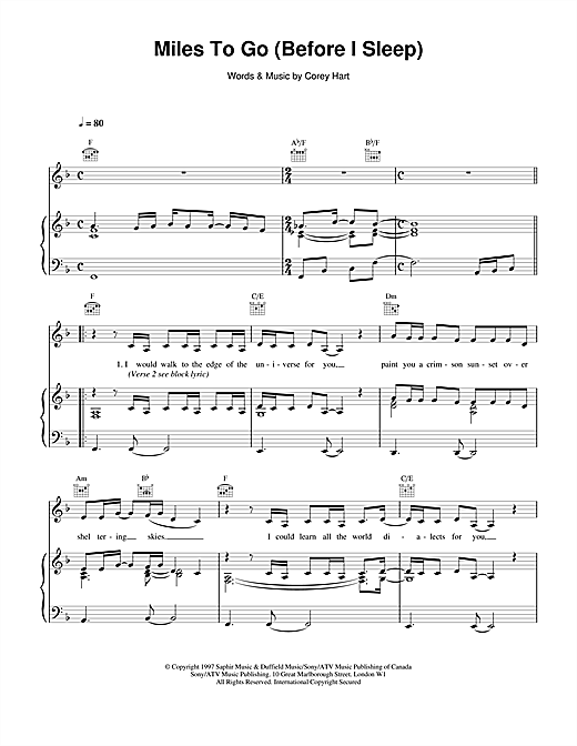 Preview Celine Dion Miles To Go Before I Sleep Pop sheet music, notes and chords for Piano, Vocal & Guitar (Right-Hand Melody), SKU: 14564 sheet music, piano notes, chords, guitar tabs, score, transpose, transcribe, how to play, guide, download, learn, tutorial, progression, song, artist, awards, billboard, mtv, vh1, tour, single, album, release