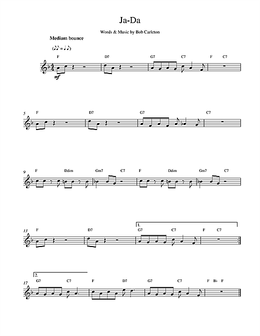 Preview Bob Carleton Ja-Da Jazz sheet music, notes and chords for Melody Line & Chords, SKU: 14635 sheet music, piano notes, chords, guitar tabs, score, transpose, transcribe, how to play, guide, download, learn, tutorial, progression, song, artist, awards, billboard, mtv, vh1, tour, single, album, release