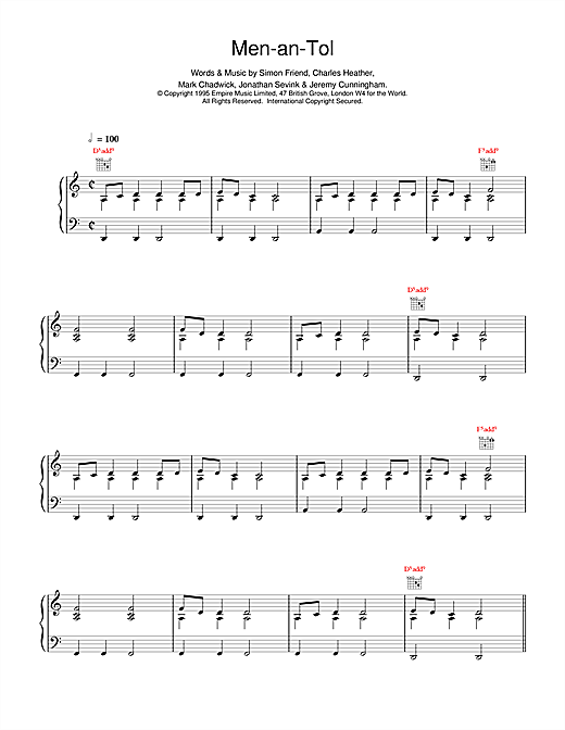 Preview The Levellers Men-an-Tol Pop sheet music, notes and chords for Piano, Vocal & Guitar (Right-Hand Melody), SKU: 14658 sheet music, piano notes, chords, guitar tabs, score, transpose, transcribe, how to play, guide, download, learn, tutorial, progression, song, artist, awards, billboard, mtv, vh1, tour, single, album, release
