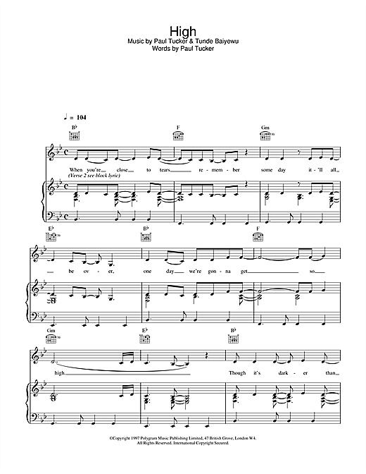 Preview The Lighthouse Family High Rock sheet music, notes and chords for Piano, Vocal & Guitar (Right-Hand Melody), SKU: 14662 sheet music, piano notes, chords, guitar tabs, score, transpose, transcribe, how to play, guide, download, learn, tutorial, progression, song, artist, awards, billboard, mtv, vh1, tour, single, album, release