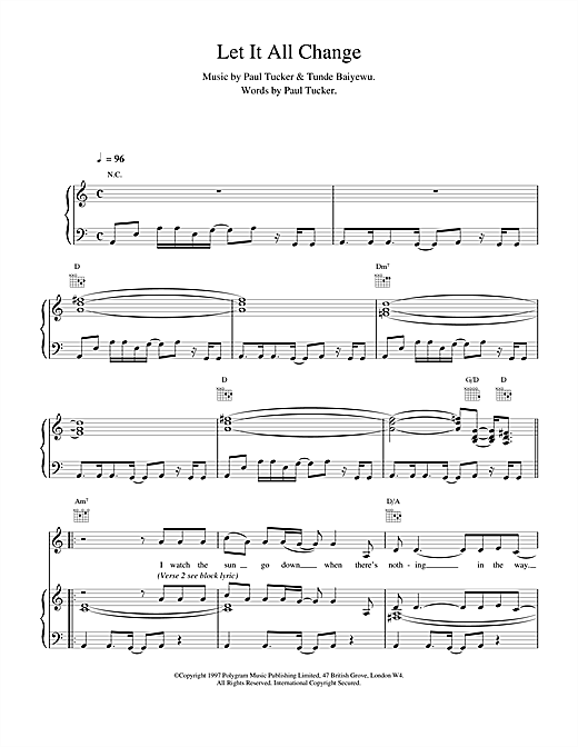 Preview The Lighthouse Family Let It All Change Rock sheet music, notes and chords for Piano, Vocal & Guitar (Right-Hand Melody), SKU: 14663 sheet music, piano notes, chords, guitar tabs, score, transpose, transcribe, how to play, guide, download, learn, tutorial, progression, song, artist, awards, billboard, mtv, vh1, tour, single, album, release