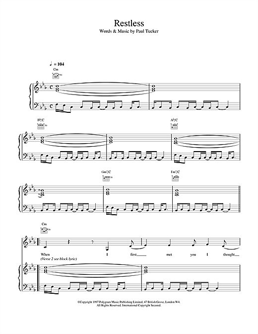 Preview The Lighthouse Family Restless Pop sheet music, notes and chords for Piano, Vocal & Guitar (Right-Hand Melody), SKU: 14668 sheet music, piano notes, chords, guitar tabs, score, transpose, transcribe, how to play, guide, download, learn, tutorial, progression, song, artist, awards, billboard, mtv, vh1, tour, single, album, release