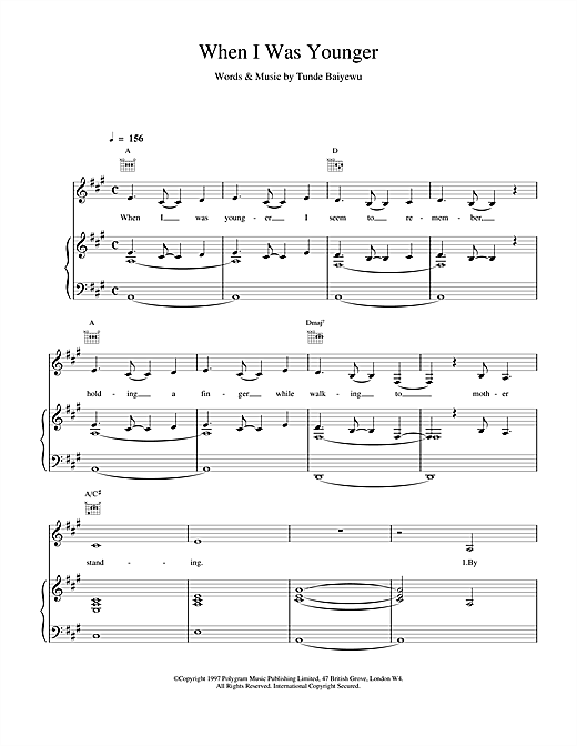 Preview The Lighthouse Family When I Was Younger Pop sheet music, notes and chords for Piano, Vocal & Guitar (Right-Hand Melody), SKU: 14670 sheet music, piano notes, chords, guitar tabs, score, transpose, transcribe, how to play, guide, download, learn, tutorial, progression, song, artist, awards, billboard, mtv, vh1, tour, single, album, release