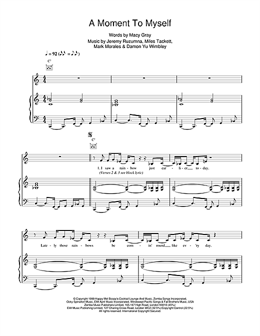 Preview Macy Gray A Moment To Myself R & B sheet music, notes and chords for Piano, Vocal & Guitar, SKU: 14678 sheet music, piano notes, chords, guitar tabs, score, transpose, transcribe, how to play, guide, download, learn, tutorial, progression, song, artist, awards, billboard, mtv, vh1, tour, single, album, release
