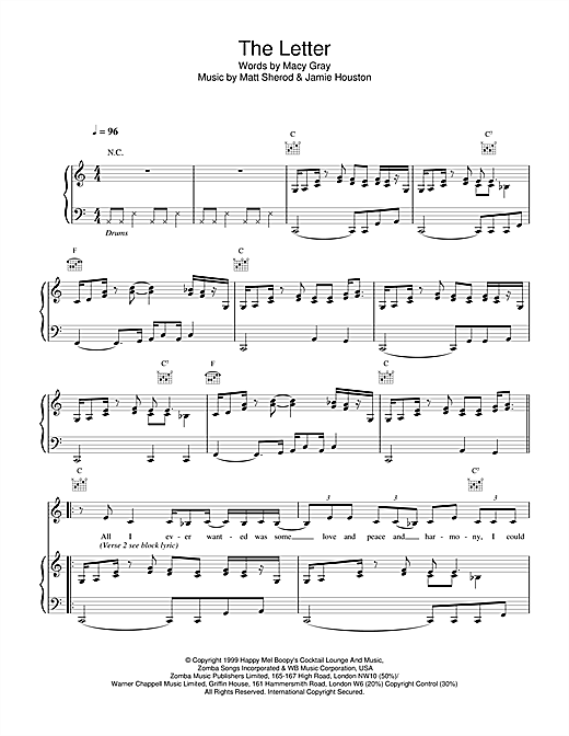 Preview Macy Gray The Letter R & B sheet music, notes and chords for Piano, Vocal & Guitar, SKU: 14680 sheet music, piano notes, chords, guitar tabs, score, transpose, transcribe, how to play, guide, download, learn, tutorial, progression, song, artist, awards, billboard, mtv, vh1, tour, single, album, release