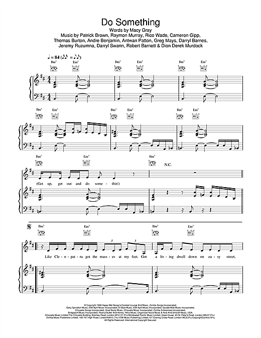 Preview Macy Gray Do Something R & B sheet music, notes and chords for Piano, Vocal & Guitar, SKU: 14681 sheet music, piano notes, chords, guitar tabs, score, transpose, transcribe, how to play, guide, download, learn, tutorial, progression, song, artist, awards, billboard, mtv, vh1, tour, single, album, release