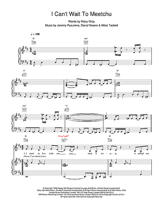 Preview Macy Gray I Cant Wait To Meetchu R & B sheet music, notes and chords for Piano, Vocal & Guitar (Right-Hand Melody), SKU: 14682 sheet music, piano notes, chords, guitar tabs, score, transpose, transcribe, how to play, guide, download, learn, tutorial, progression, song, artist, awards, billboard, mtv, vh1, tour, single, album, release
