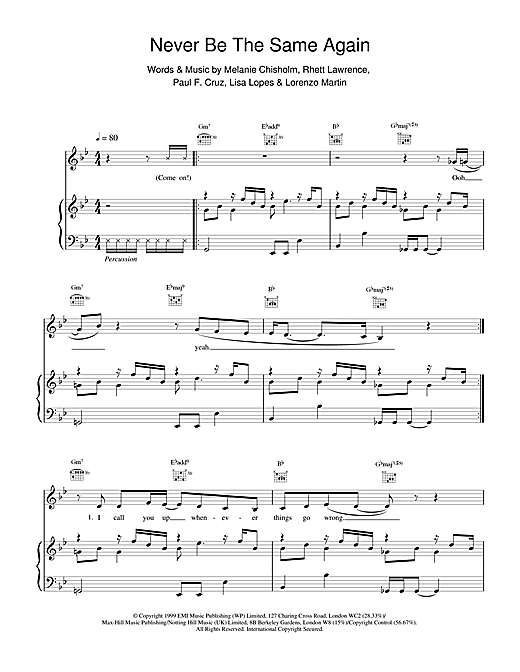Preview Melanie C Never Be The Same Again Pop sheet music, notes and chords for Piano, Vocal & Guitar, SKU: 14700 sheet music, piano notes, chords, guitar tabs, score, transpose, transcribe, how to play, guide, download, learn, tutorial, progression, song, artist, awards, billboard, mtv, vh1, tour, single, album, release