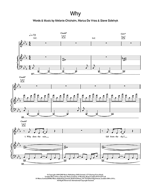 Preview Melanie C Why Pop sheet music, notes and chords for Piano, Vocal & Guitar, SKU: 14703 sheet music, piano notes, chords, guitar tabs, score, transpose, transcribe, how to play, guide, download, learn, tutorial, progression, song, artist, awards, billboard, mtv, vh1, tour, single, album, release