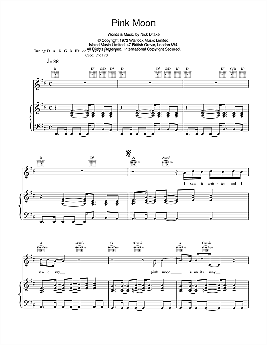 Preview Nick Drake Pink Moon Rock sheet music, notes and chords for Piano, Vocal & Guitar, SKU: 14737 sheet music, piano notes, chords, guitar tabs, score, transpose, transcribe, how to play, guide, download, learn, tutorial, progression, song, artist, awards, billboard, mtv, vh1, tour, single, album, release